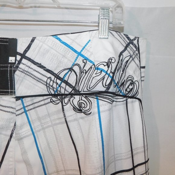 O'neill Mens 38 White Black Blue Check Plaid Unlined Board Shorts - Picture 10 of 12